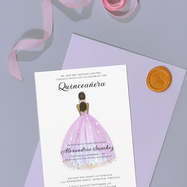 Elegant Purple and Gold Glitter Quinceanera Invitation (Creator Uploaded)