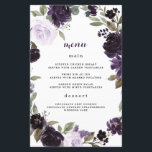 Elegant Purple and Gold Green Wedding Menu Cards<br><div class="desc">Design features light and dark purple shades of watercolor rose and peony flowers over botanical eucalyptus and other elegant greenery elements that form a wreath. Design also features hints of vintage gold leaf elements to add additional elegance to the overall design. The back is set to a dark purple shade....</div>