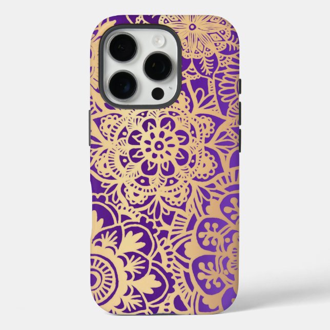 Elegant Purple and Gold Mandala Pattern Case-Mate iPhone Case (Back)