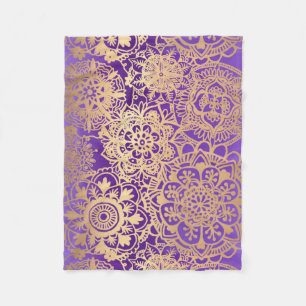 Elegant Purple and Gold Mandala Pattern Fleece Blanket