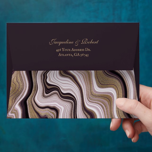 Elegant Purple and Gold Marble Wedding Envelope (Hand)