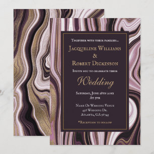 Elegant Purple and Gold Marble Wedding Invitation
