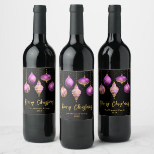 Elegant Purple and Gold Ornament Christmas Wine Label