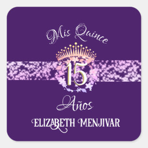 Elegant Purple and Gold Quinceañera Spanish Square Sticker