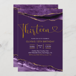 Elegant Purple and Gold Thirteen Invitation