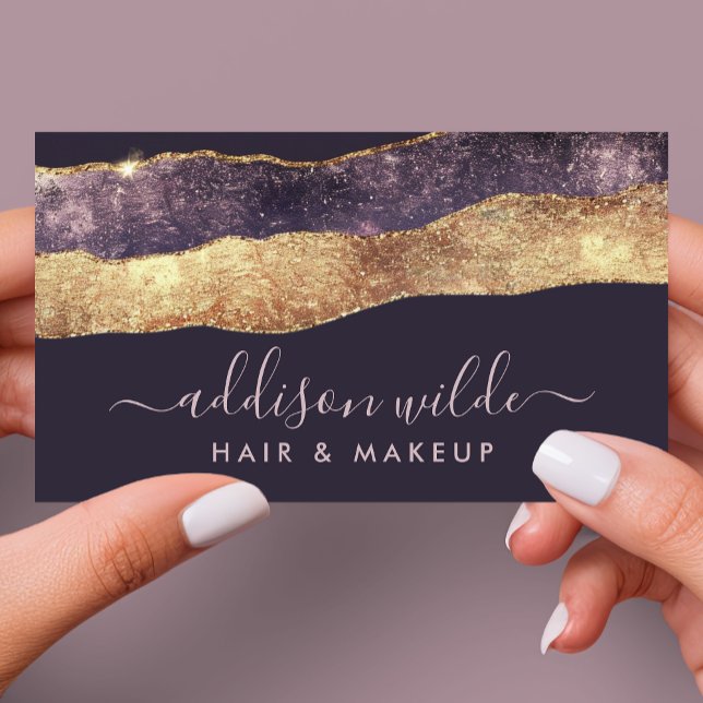 Elegant Purple And Gold Trendy Modern Script Business Card (Creator Uploaded)