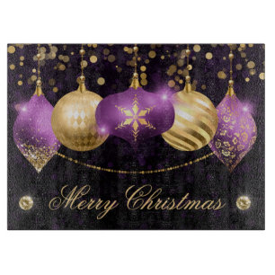 Elegant Purple and Gold Winter Baubles Christmas Cutting Board