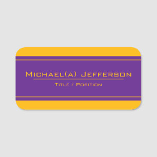 Elegant Purple and Golden Yellow Unique Modern Name Tag