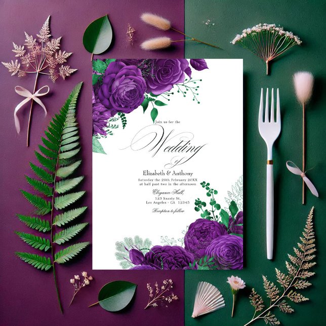 Elegant Purple and Green Floral Wedding QR Code Invitation (Elegant Purple and Green Floral Wedding QR Code Invitation)