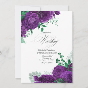 Elegant Purple and Green Floral Wedding QR Code Invitation