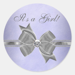 Elegant Purple and Grey Baby Shower Stickers