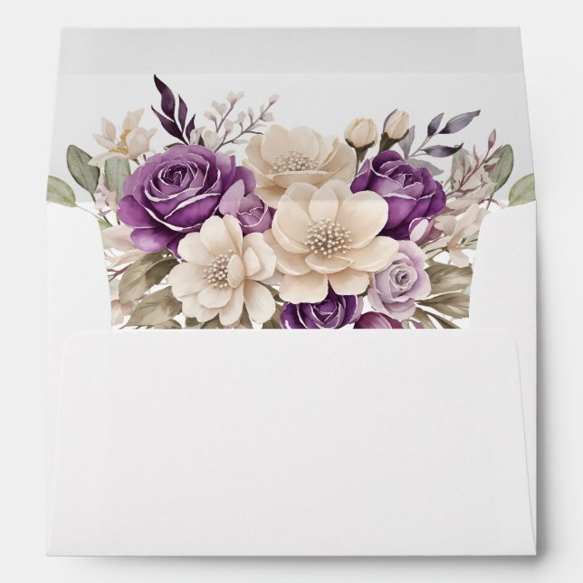 Elegant Purple and Ivory Rose Wedding Envelope (Back (Bottom))