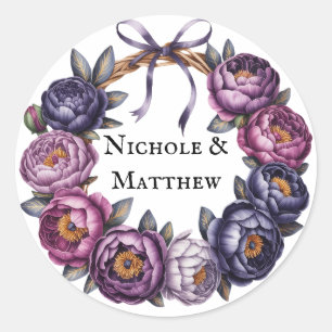Elegant Purple and Magenta Peony Bouquet Wedding Classic Round Sticker