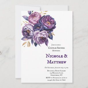 Elegant Purple and Magenta Peony Couples Shower Invitation