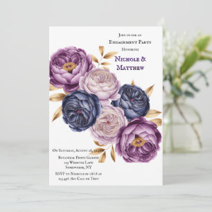Elegant Purple and Magenta Peony Engagement Party Invitation
