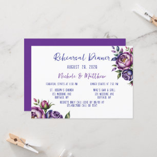 Elegant Purple and Magenta Peony Rehearsal Dinner Invitation