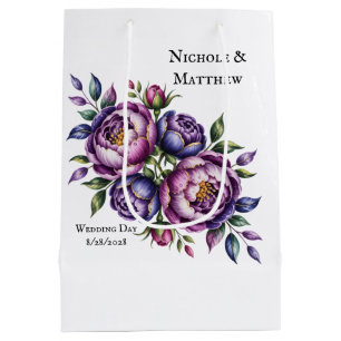 Elegant Purple and Magenta Peony Wedding Date Medium Gift Bag