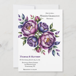 Elegant Purple and Magenta Peony Wedding Invitation