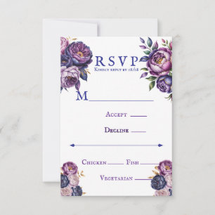 Elegant Purple and Magenta Peony Wedding  RSVP Card