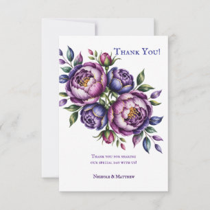 Elegant Purple and Magenta Peony Wedding  Thank You Card
