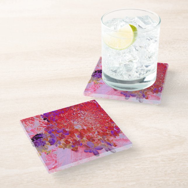 Elegant Purple and Orange Limelight Hydrangea Glass Coaster (Angled)
