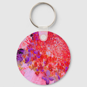 Elegant Purple and Orange Limelight Hydrangea Key Ring