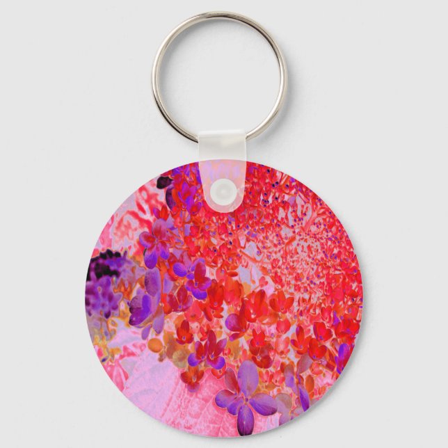 Elegant Purple and Orange Limelight Hydrangea Key Ring (Front)