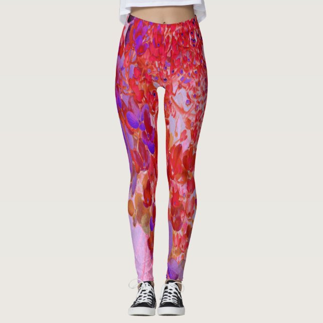 Elegant Purple and Orange Limelight Hydrangea Leggings (Front)