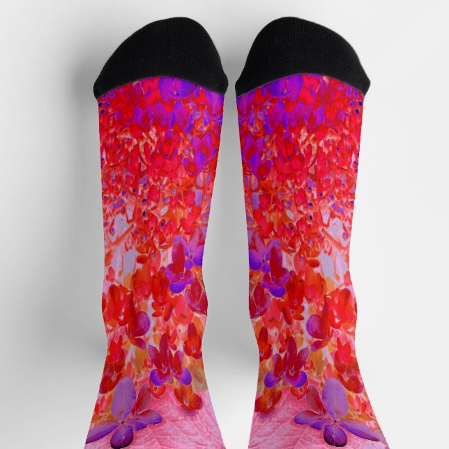 Elegant Purple and Orange Limelight Hydrangea Socks (Top)