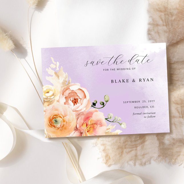 Elegant Purple and Peach, Blush Floral Wedding Save The Date (Creator Uploaded)