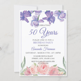Elegant Purple and Pink Roses Mother Birthday Invitation