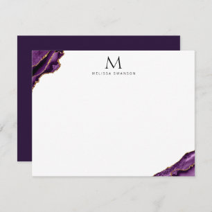 elegant purple and rose gold monogram note card