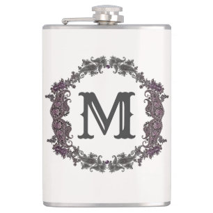 Elegant Purple and Silver Framed Monogram Hip Flask