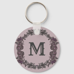 Elegant Purple and Silver Framed Monogram  Key Ring