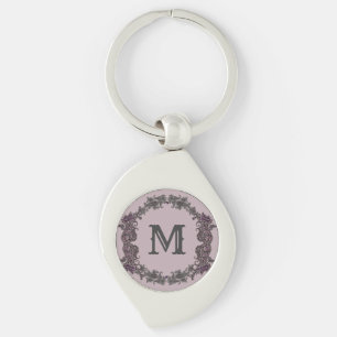 Elegant Purple and Silver Framed Monogram  Key Ring
