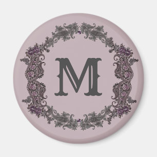 Elegant Purple and Silver Framed Monogram  Magnet