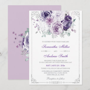 Elegant Purple and Silver Wedding Invitation