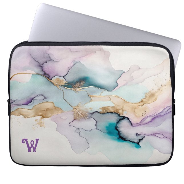 Elegant Purple and Teal Neoprene Laptop Sleeve (Front)