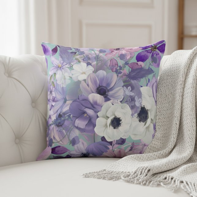 Elegant Purple And Violet Wildflowers And Sky  Cushion (Creator Uploaded)