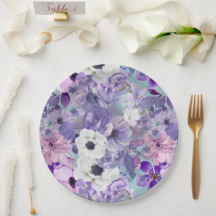 Elegant Purple And Violet Wildflowers And Sky  Paper Plate