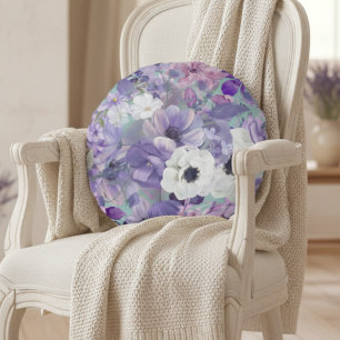 Elegant Purple And Violet Wildflowers And Sky  Round Cushion
