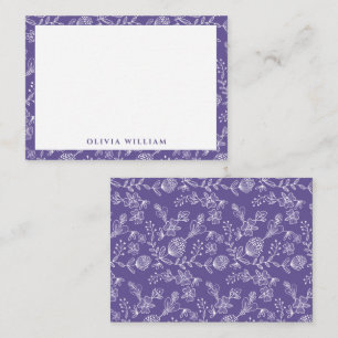 Elegant Purple And White Boho Floral Border Name Card