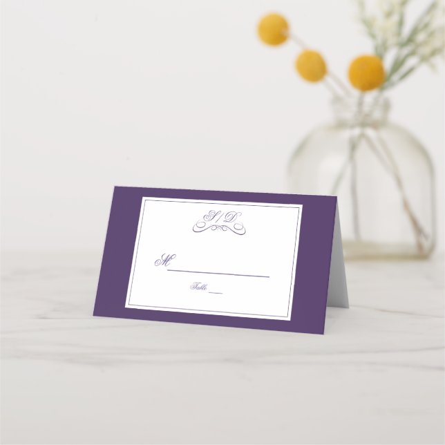 Elegant Purple and White Border Table Number Place Card (Back)