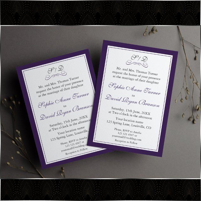Elegant Purple and White Border Wedding Invitation (Creator Uploaded)