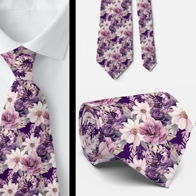 Elegant Purple and White Floral Neck Ties (Creator Uploaded)
