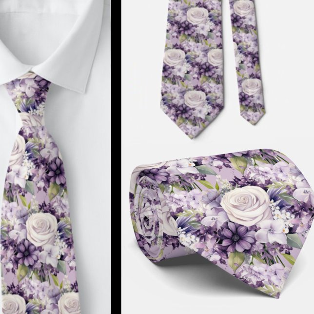 Elegant Purple and White Floral Neck Ties (Creator Uploaded)