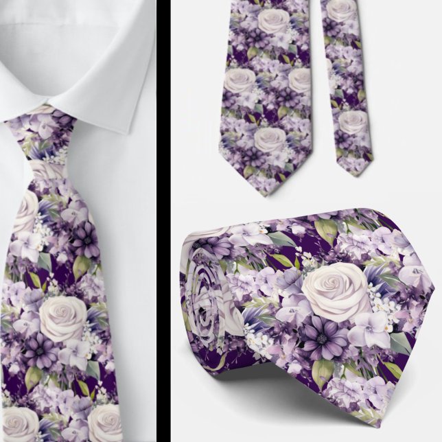 Elegant Purple and White Floral Neck Ties (Creator Uploaded)