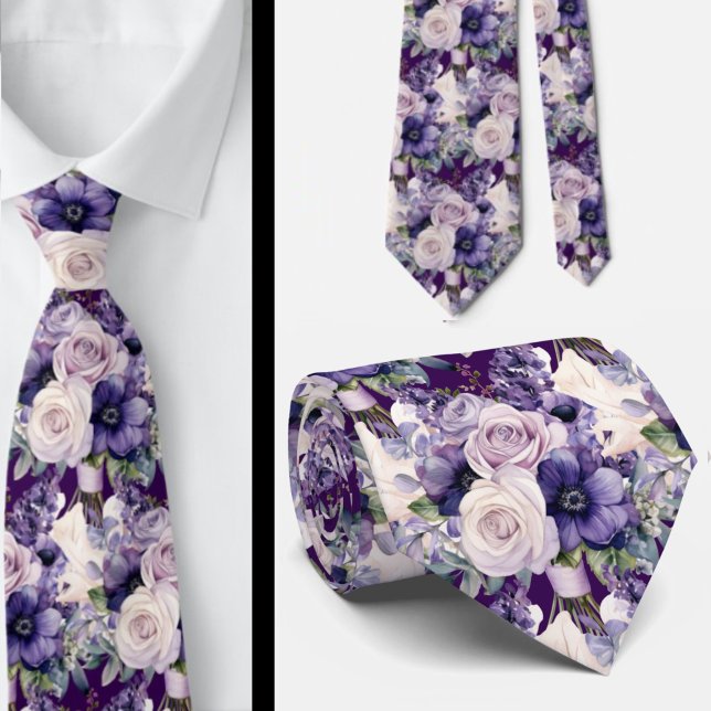 Elegant Purple and White Floral Neck Ties (Creator Uploaded)
