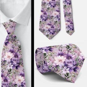Elegant Purple and White Floral Neck Ties