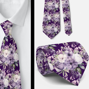 Elegant Purple and White Floral Neck Ties